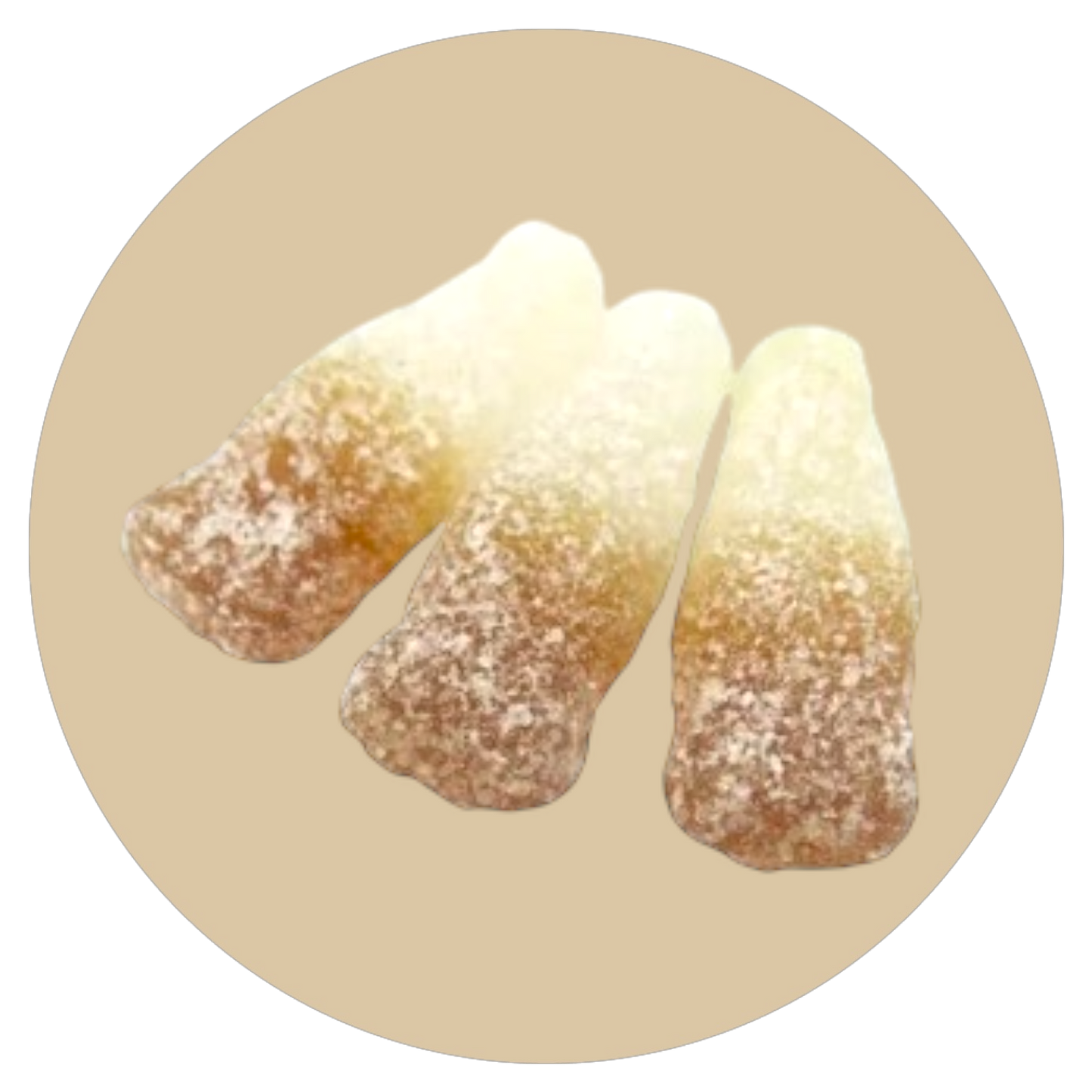 Fizzy cola bottle-shaped gummy sweets coated in sugar
