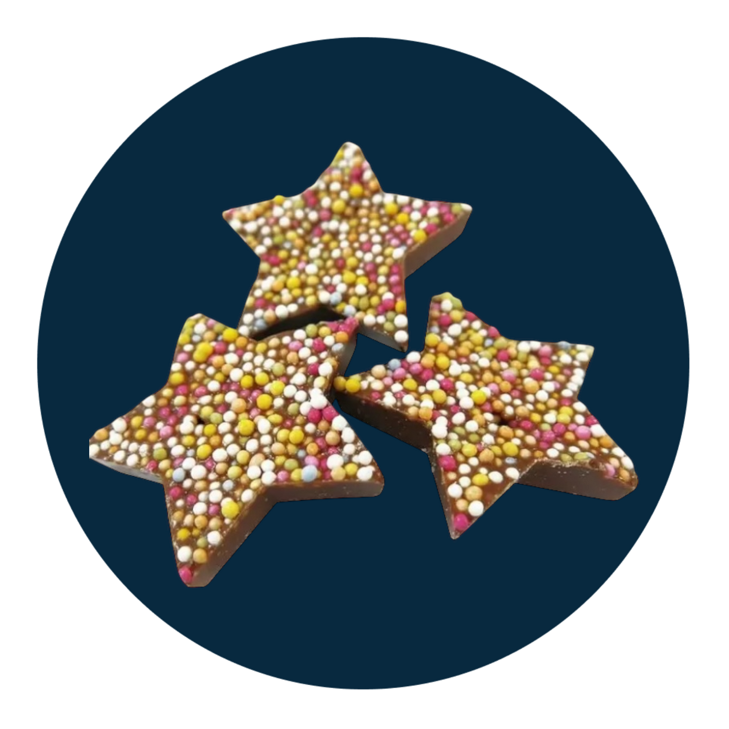 Star-shaped milk chocolate discs with colourful sprinkles
