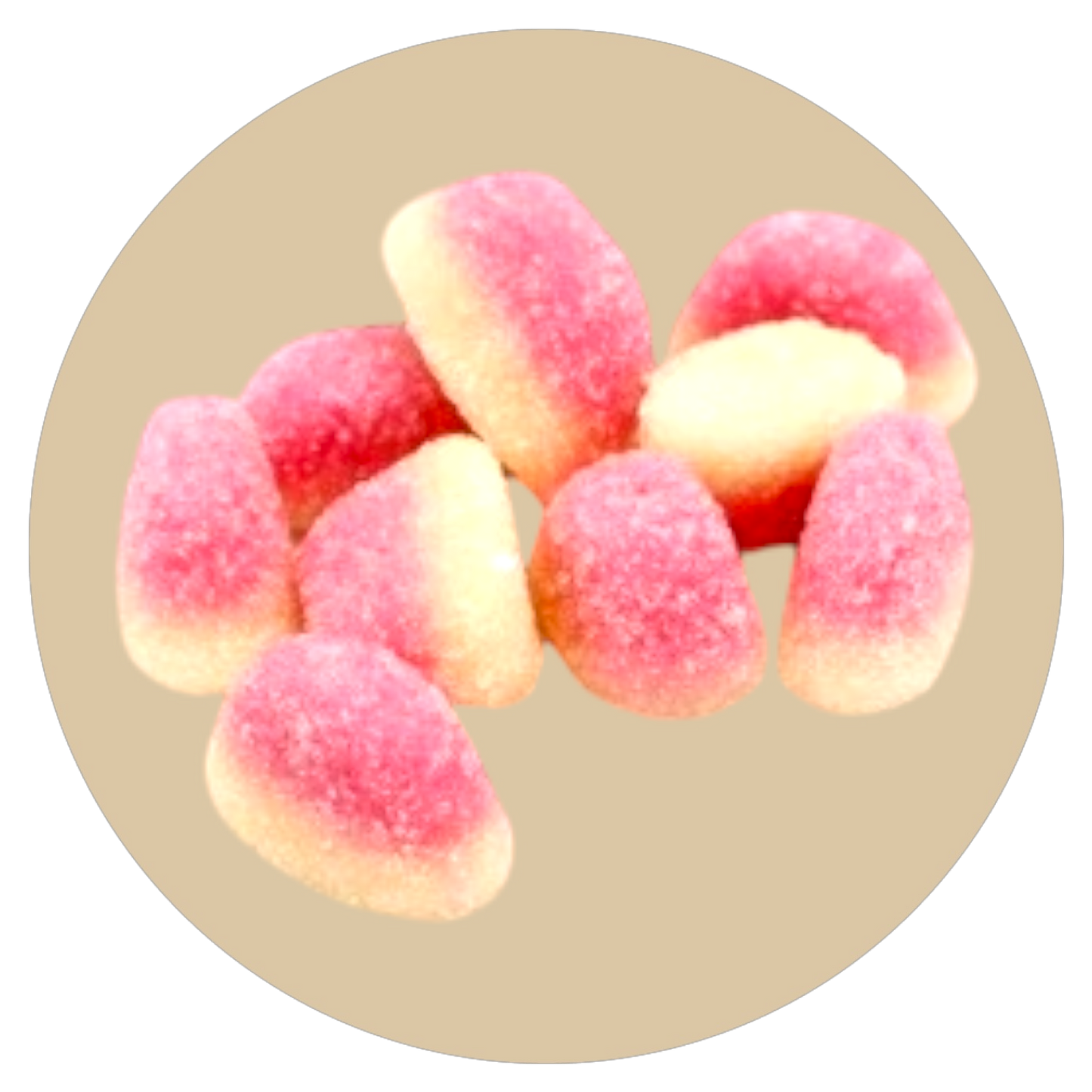 Mini strawberry-flavoured gummy sweets with a soft chewy texture