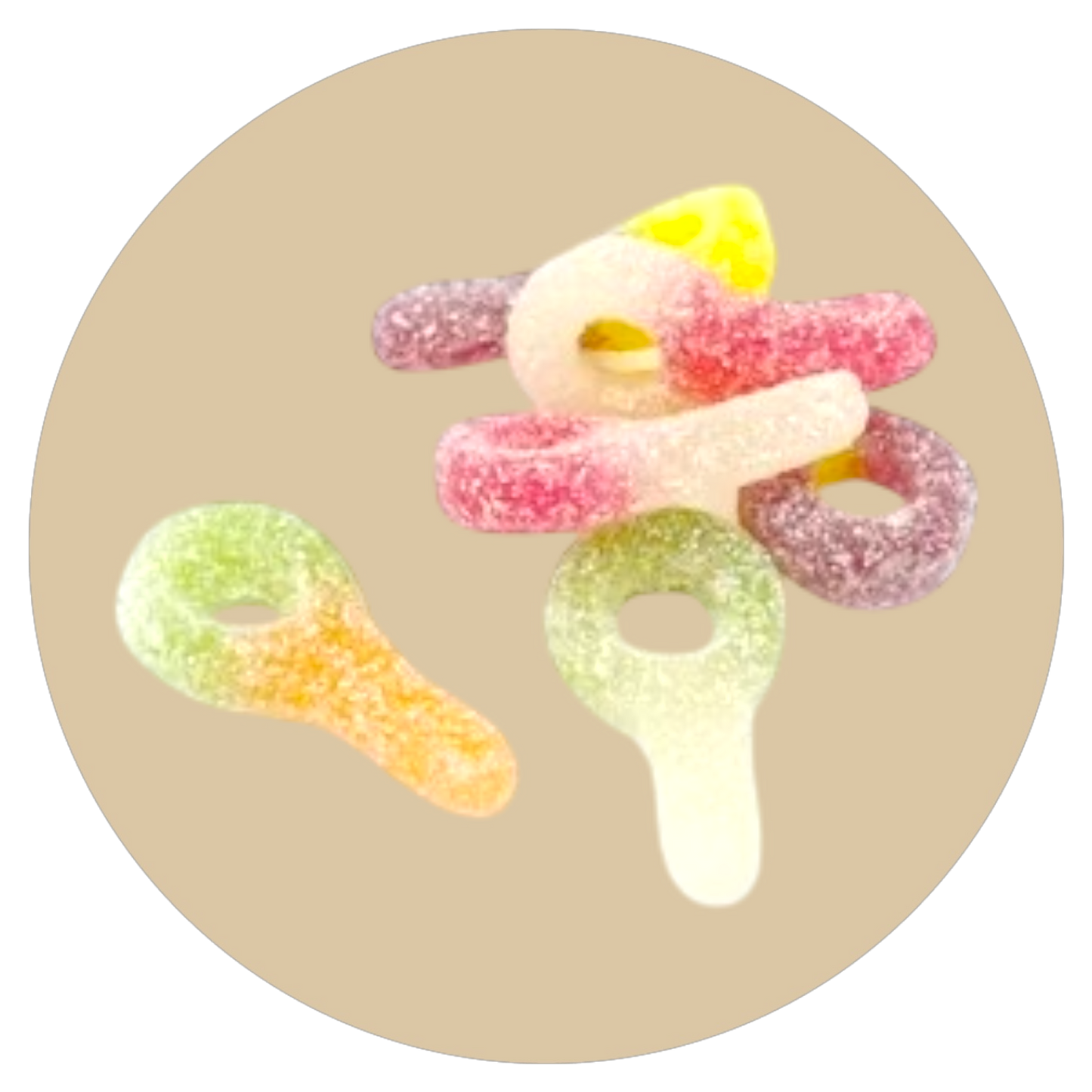 Colourful fizzy gummy dummy sweets coated in sour sugar