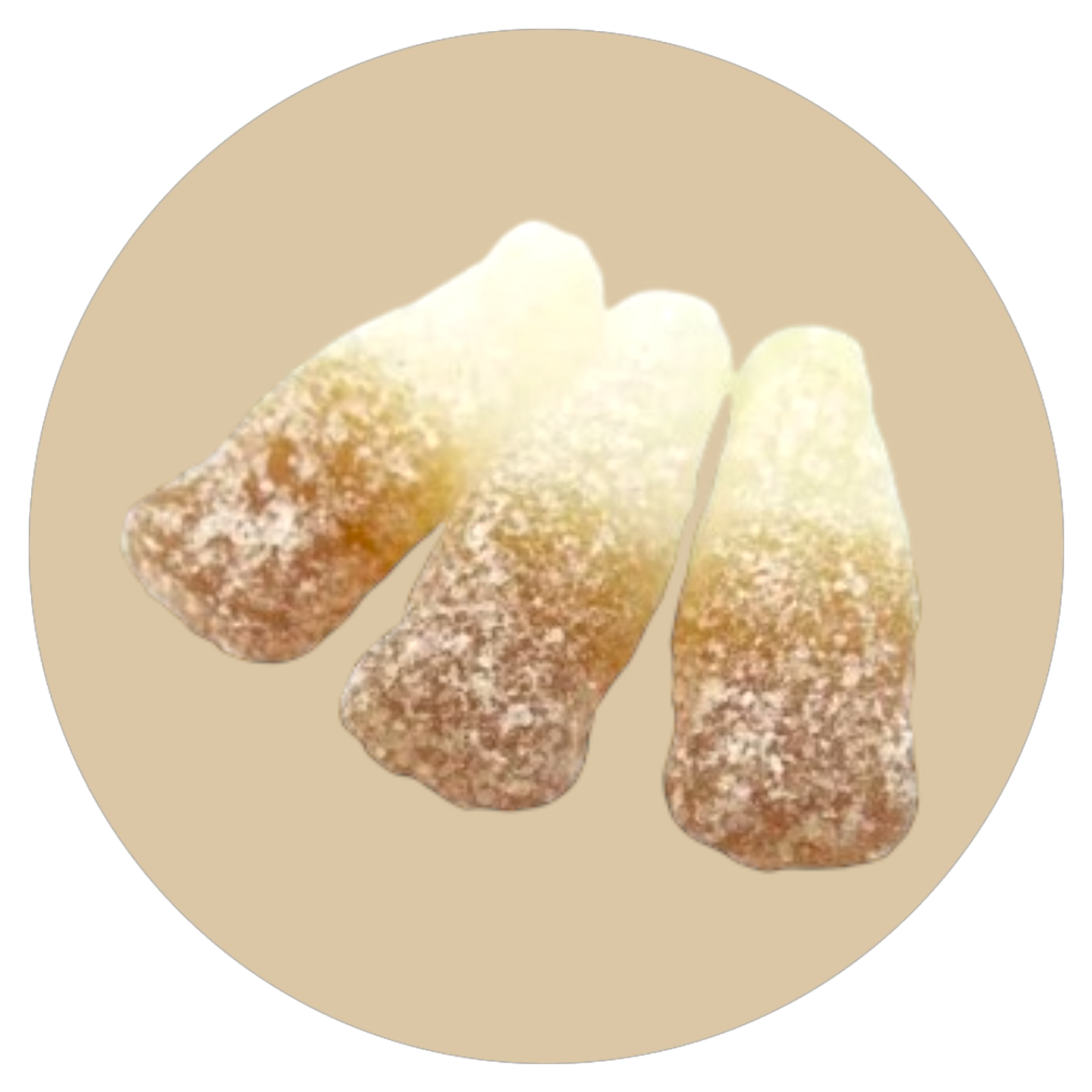 Fizzy cola bottle-shaped gummy sweets coated in sugar